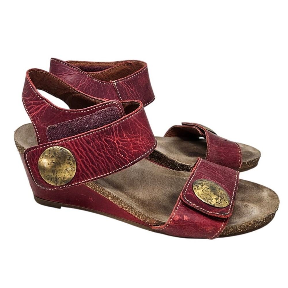 Taos 37 Carousel Red Leather Comfort Wedge Sandal Casual Coastal Boho